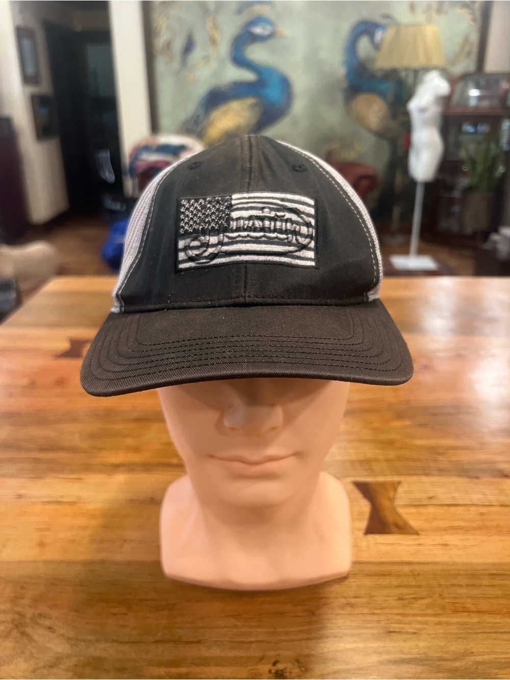 Justin Boots Black and White American Flag Patch Mesh Back Cap